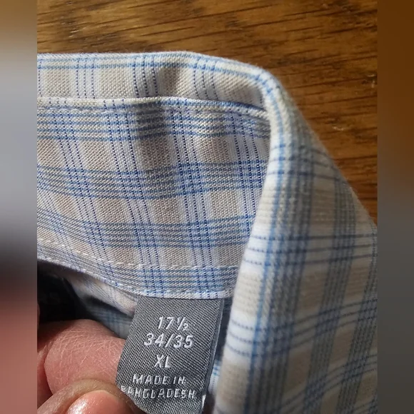 Michael Kors Slim Fit Blue Tan Button Down Dress Shirt Mens Size XL 17-1/2 34-35 - Picture 6 of 13